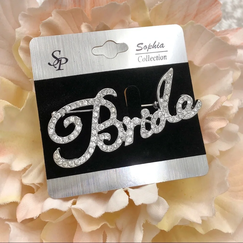 Bride Silver Rhinestone Bling Wedding Pin Brooch